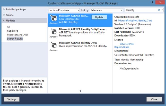 Idenetity in NuGet Package